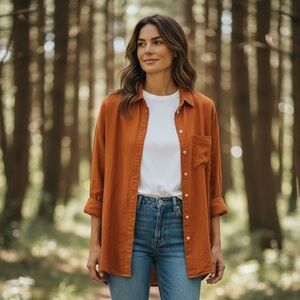 Madewell Women's Boyfriend Oversized Button-Up Shirt, Burnt Orange, Medium